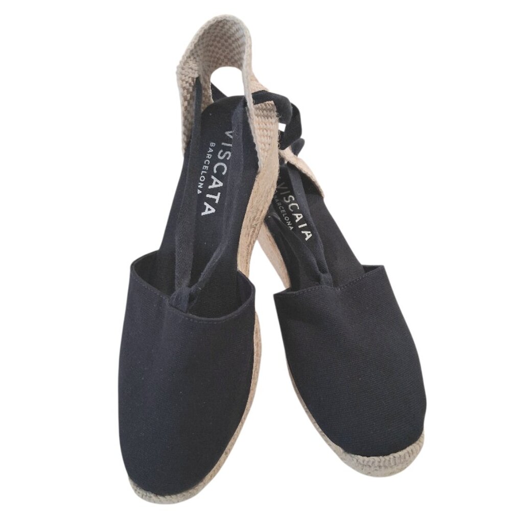 VISCATA Navy Escala Espadrille Canvas Wedges w/Ankle Laces Women's Sz 41/10 1/2